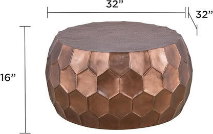 CT101 Modern Contemporary Round Aluminum Material 32" Coffee Table, Farmhouse Table with Glossy Diamond-Patterned Base Antique Copper