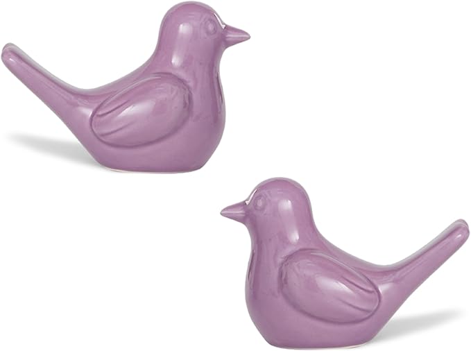 Artconal Small Purple Bird Statue Ceramic 2-Piece Set, 3¾ inch Cute Knick Knack for Home Office Shelf Desk Decor