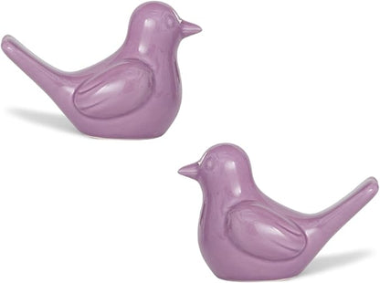 Artconal Small Purple Bird Statue Ceramic 2-Piece Set, 3¾ inch Cute Knick Knack for Home Office Shelf Desk Decor