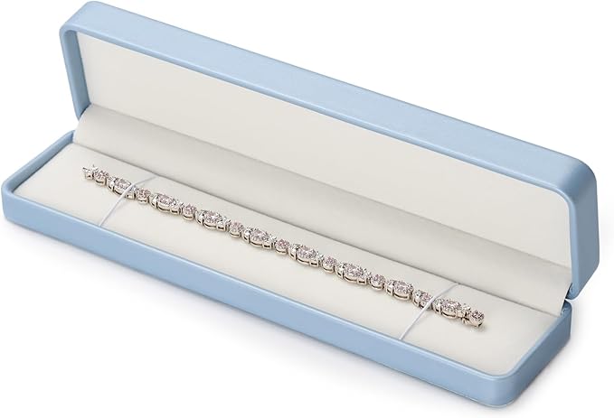 Oirlv Luxury Leather Long Chain Bracelet Necklace Storage Box Velvet Interior Gift Case, Premium Gorgeous Jewelry Display Box for Wedding,Engagement,Proposal,Birthday and Anniversary(Sky Blue)
