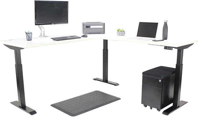 Lift It, 72"x24" Electric Height Adjustable Desk and 48"x24" Return for Office or Home, Dual Motor, 4 Memory/USB Charging LED Control, Brite White Top and Black Frame