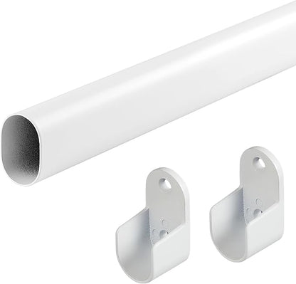 Oval Closet Rod for Hanging Clothes Adjustable Closet Rods 18 to 63 Inch Heavy Duty White Poles Bar Closet Rod Expandable for Wardrobes Laundry RV