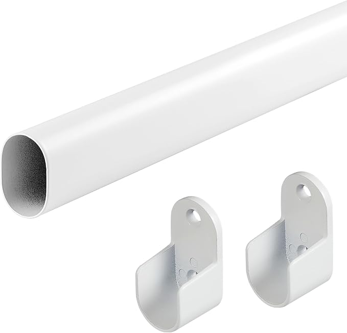 Oval Closet Rod for Hanging Clothes 18 to 40 Inch Adjustable Closet Rods 1 inch Diameter With End Supports White Poles Bar Closet Rod Expandable for Wardrobes