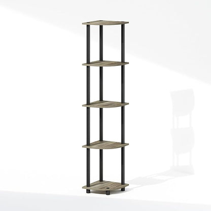 Furinno Turn-N-Tube Storage Shelves, 5-Tier Book Shelf, Corner Shelf, Toolless Open Shelves, for Organization and Storage, Living Room, Home Office, Hallway, Bedroom, French Oak