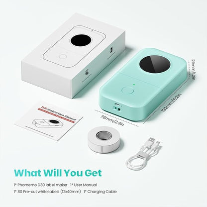 Phomemo Label Maker Machine with Tape, D30 Portable Mini Label Printer, Small Bluetooth Label Makers Handheld Thermal Sticker, Multiple Templates Fonts Icon Custom Name Label for Home Kids, School