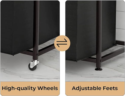 Laundry Hampers with Shelf, Laundry Basket 3 Section, Laundry Sorter with Pull-Out Removable Large 3 Color Bags and Movable Wheels, Metal Frame, 3 x 15.87 Gallons (60L), Rustic Brown PF04XLN