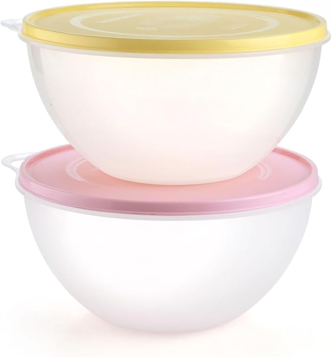 SIGNORA WARE Large Food Storage Containers with Lids Set of 2 – Durable Food Containers with Lids Airtight – Food Grade Non-BPA Plastic Salad Bowl with Lid Leftover Containers – Nestable Design