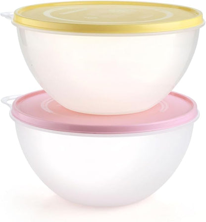 SIGNORA WARE Large Food Storage Containers with Lids Set of 2 – Durable Food Containers with Lids Airtight – Food Grade Non-BPA Plastic Salad Bowl with Lid Leftover Containers – Nestable Design