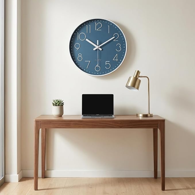 jomparis 10 Inch Cerulean Wall Clock Battery Operated Silent & Non-Ticking Wall Clock Decor for Bathroom Bedroom
