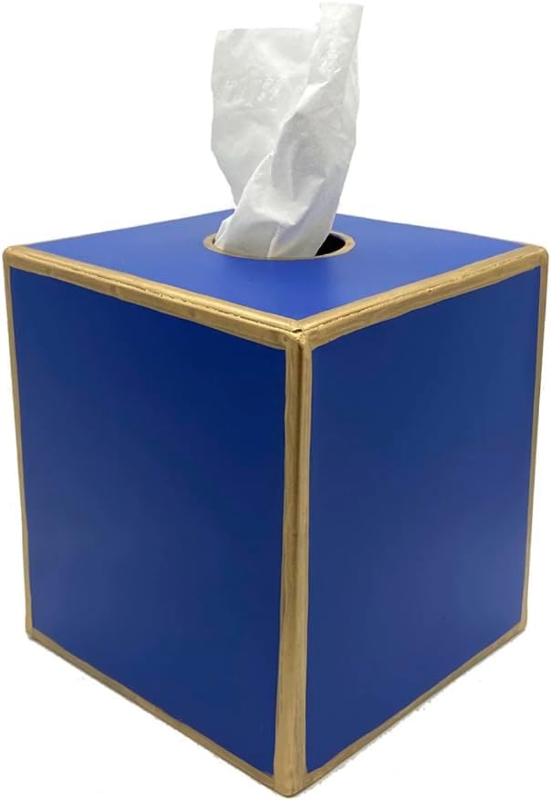 Jaye’s Studio Square Tissue Box Cover Cube, Facial Tissue Holders Decorative Tissue Box Holder for Bathroom Accessories Gold Bedroom Accessories Desk & Home Decor, Metal Tissue Box Cover Blue (6x6x5)