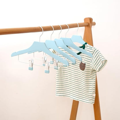 Blue 12.7" Ultra-Thin Wooden Children Closet Clothes Clips Hangers 20PCS Wood Baby Kids Coat Hangers for Infant Toddler Newborn Jumpsuit Pants Skirts Jeans Space Saving Heavy Duty Durable