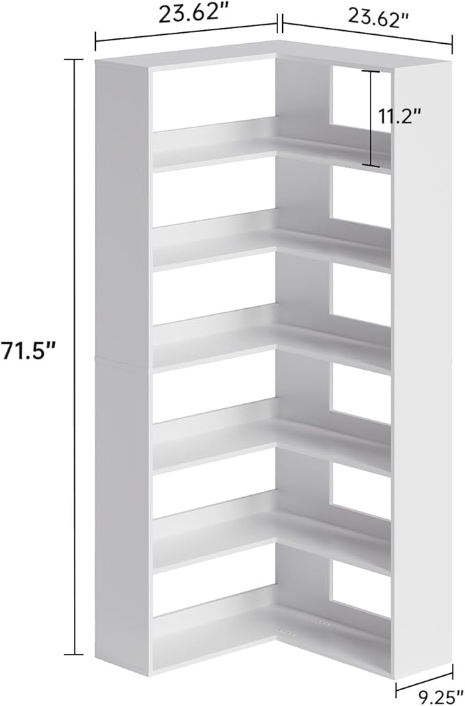 MXV 71.5" Tall L-Shaped Corner Bookshelf, 6-Tier 23.6" Wide Wooden Bookcase with Storage Organizer, Display Shelf for Home, Office, Living Room (23.6")