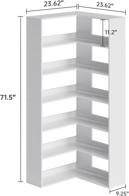 MXV 71.5" Tall L-Shaped Corner Bookshelf, 6-Tier 23.6" Wide Wooden Bookcase with Storage Organizer, Display Shelf for Home, Office, Living Room (23.6")