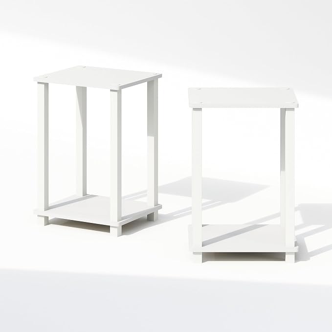 Furinno Simplistic Night Stand Set of 2, 2-Tier Small Nightstand with Open Shelf, Toolless Bedside Table, End Table, Side Table, for Bedroom, Closet, Dorm, White