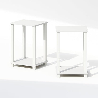 Furinno Simplistic Night Stand Set of 2, 2-Tier Small Nightstand with Open Shelf, Toolless Bedside Table, End Table, Side Table, for Bedroom, Closet, Dorm, White