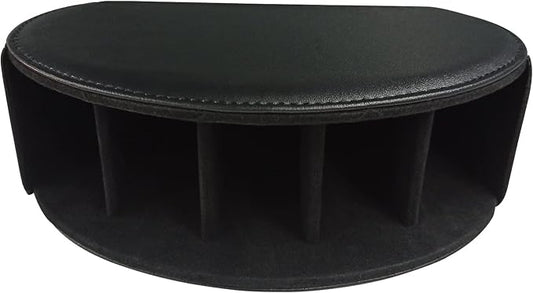Leather Remote Control Holder with 5 Compartments TV Remote Caddy Storage Box/Tray,Desktop Organizer Store Controller,Glasses,Brush,Media Player,Pen,Space Saver for Bedside Table/Office Desk(Black)