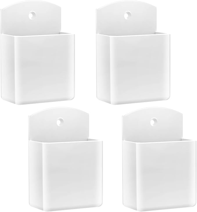 DRQ 4pc Adhesive Remote Control Holder, Wall Mount TV Controller Holder, TV Remote Organizer, Wall Pen Holder Desk Accessories Storage for Home Office School, White