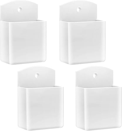 DRQ 4pc Adhesive Remote Control Holder, Wall Mount TV Controller Holder, TV Remote Organizer, Wall Pen Holder Desk Accessories Storage for Home Office School, White