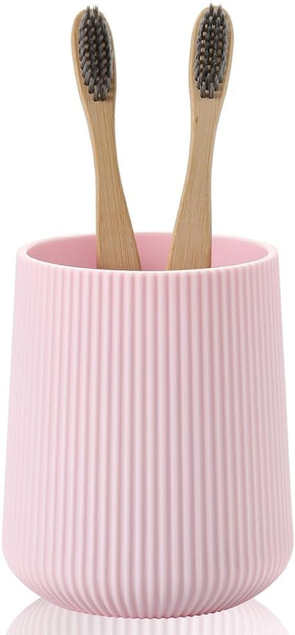 YAUKPH Pink Striped Toothbrush Holder for Electric Toothbrushes Bathroom Organizer Cup for Toothpaste Kids & Adults