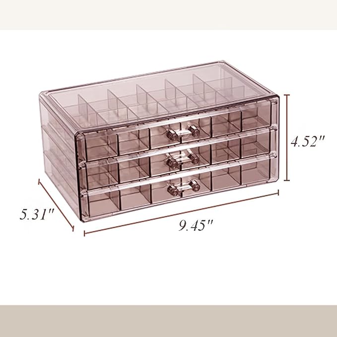 YUFONG Earring Storage Box Organizer 3 Drawers Acrylic Jewelry Storage Box Holder Transparent Jewelry Display Stand with 72 Small Compartments Gift for Women Girls (Clear Purple Brown)