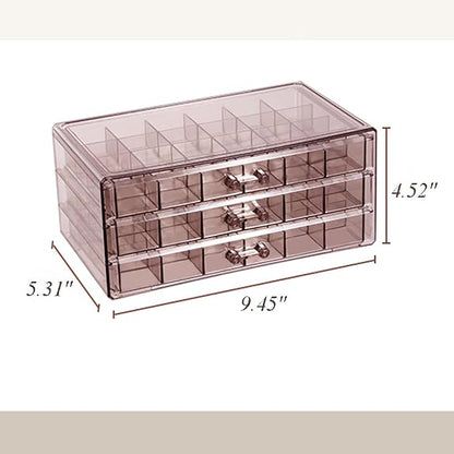 YUFONG Earring Storage Box Organizer 3 Drawers Acrylic Jewelry Storage Box Holder Transparent Jewelry Display Stand with 72 Small Compartments Gift for Women Girls (Clear Purple Brown)