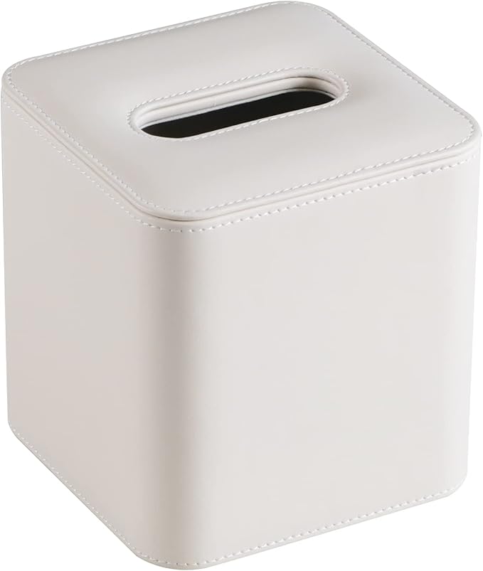 MEIBOOCH PU Leather Tissue Box Cover with Magnetic Closure, Square Tissue Box Holder with Rounded Edges Design (Beige, Square)