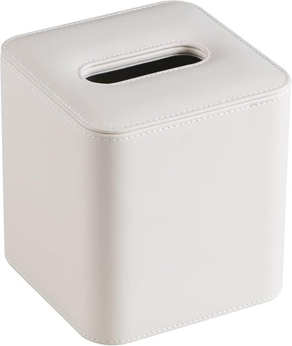 MEIBOOCH PU Leather Tissue Box Cover with Magnetic Closure, Square Tissue Box Holder with Rounded Edges Design (Beige, Square)