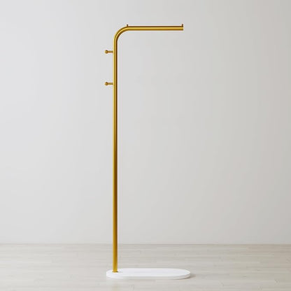 Freestanding Clothing Rack with Marble Base,Modern Garment Rack for Small Spaces,Sturdy Metal Coat Rack with Hooks,Clothes Rack for Hanging Clothes in Bedroom,Closet,Entryway (gold)