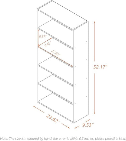 Basic Open Shelf Bookcase - 5-Tier Wooden Cube Storage Shelves Split Bookshelf, Oak