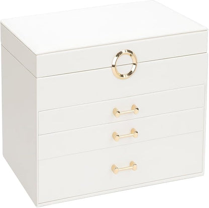 Jewelry Box with Mirror，Jewelry Holder Organize with 3 Drawer，4-Layer Jewelry Box for Women Girls，Large Jewelry Storage Box. (White