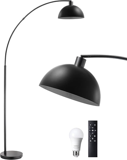 EDISHINE Modern Arc Floor Lamp, 78.3" Mid Century Standing Lamp Over Chair with Remote & Foot Switch, Rotatable Lamp Head, Metal Floor Lamps for Living Room, Bedroom, Office, Dining Room, Black