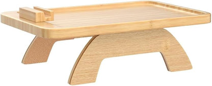 SINWANT Couch Arm Tray,Bamboo Sofa Clip on Side Table,Foldable Couch Armrest Table with 360°Rotating Phone Holder,Anti Slip Food Trays for Eating/Drinks/Snacks/Remotes 15.35" x 9.85"