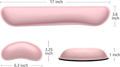 Dapesuom Enlarge Keyboard Wrist Rest, Memory Foam Wrist Cushion for Desk Mats Support, Cute Typing Pain Relief Keyboard Mouse Pad Rests Set with Non-Slip Base for Gaming Laptop Office Computer, Pink