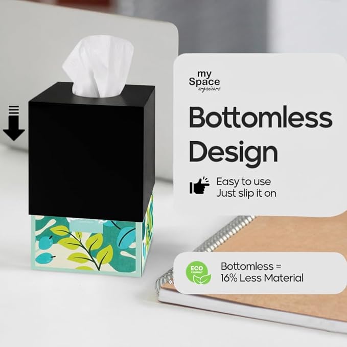 Square Tissue Box Cover | Fits Standard Square Tissue Boxes | Black Tissue Box Holder for Bathroom | Premium Acrylic Tissue Cover | Cube Tissue Holder | 5.3" x 5.3" x 5.5"