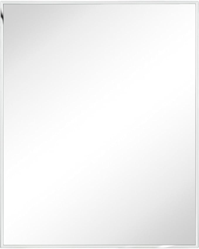 TEHOME 24'' x 30'' Chrome Recessed and Surface Mount Bathroom Medicine Cabinet with Mirror Square Cornered Metal Framed Rounded Rectangle Medicine Cabinet Mirror