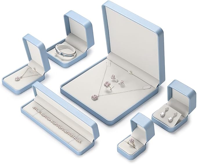 Large Leather Jewelry Set Box Big Necklace Box Chunky Necklace Gift Box Showcase Jewelry Display Holder For Birthday, Proposal, Wedding, Valentine's Day Gifts (Blue)