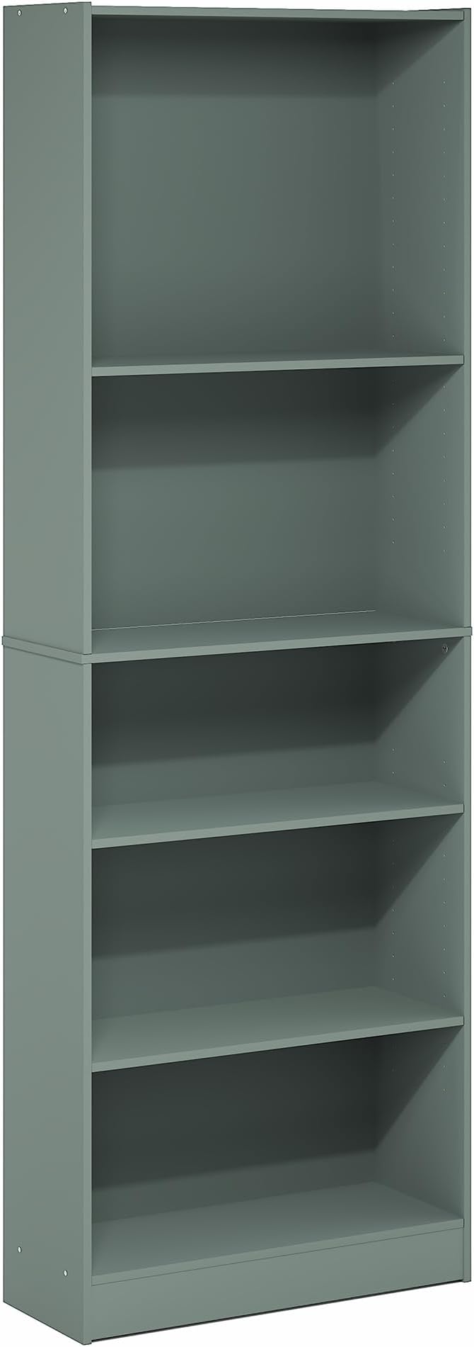 Furinno Jaya Book Shelf, 5-Tier Bookshelf, Bookcase with Adjustable Shelves, 9.5" x 24.5" x 71.2", for Organization and Storage, for Living Room, Bedroom, Home Office, Sage Green