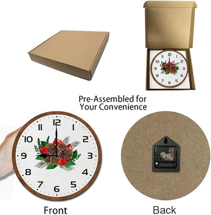 Pinecone Wall Clock 10 Inch Silent Non Ticking Battery Operated Wooden Modern Office Simple Minimalist Clock Decorative for Kitchen Home Bathroom Living Room