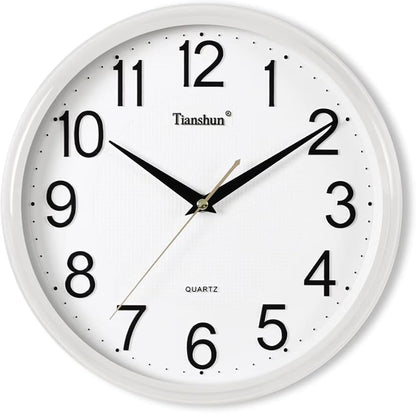 Wall Clock Silent Non-Ticking Battery Operated 12 Inch Wood Grain Large Easy to Read 3D Numbers for Office Living Room Bedroom Kitchen (White)