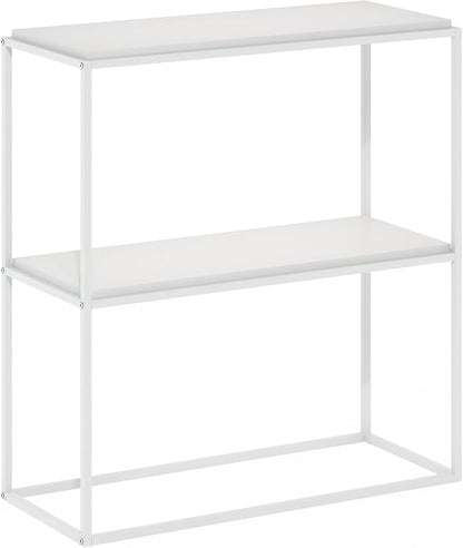 Furinno Moretti Modern Storage Shelves, 2-Tier Wide Stackable Book Shelf, Open Shelves, for Organization and Storage, Living Room, Garage, Home Office, Solid White
