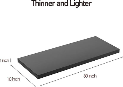JPND Wall Shelf Set of 2, Black Floating Shelves 30 in W x 10 in D x 1 in H, Wooden Floating Wall Shelf with Invisible Brackets for Living Room/Bedroom/Bathroom/Kitchen Storage and Decor