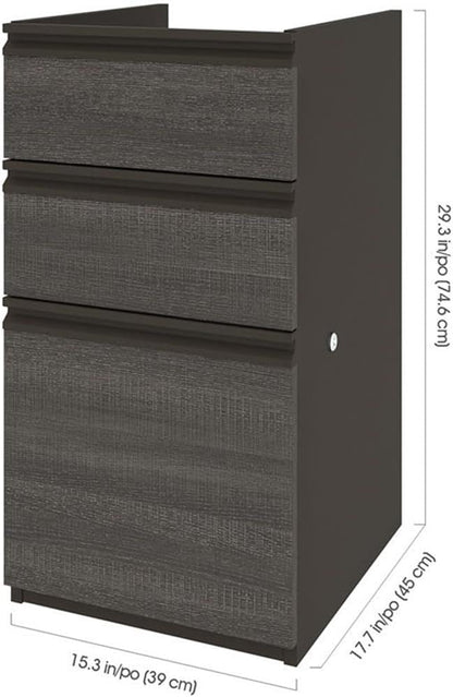 Bestar Prestige Plus 3 Drawer Add On File Cabinet in Bark Gray and Slate