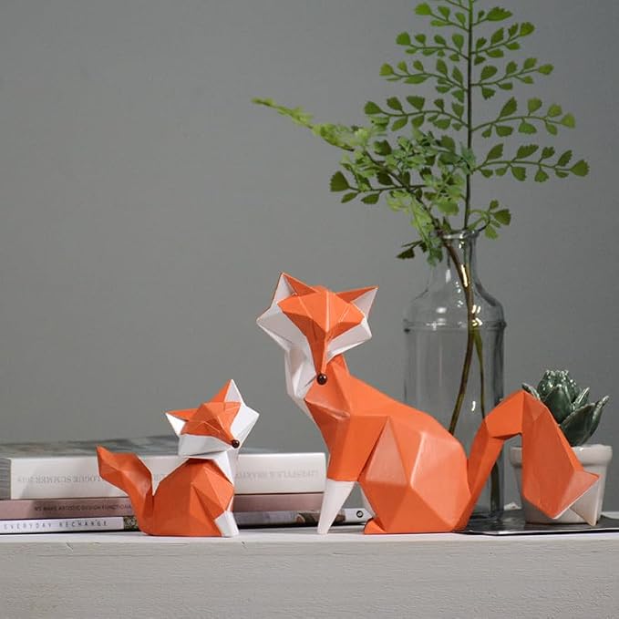 HAUCOZE Fox Statue Figurine Modern Animal Sculpture Home Decor Geometric Art Gift for Shelf Desk Living Room 4.0 Inch