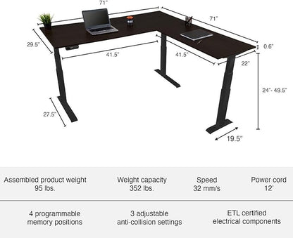 Stand Up Desk Store Triple Motor Electric L-Shaped Corner Standing Desk with EZ Assemble Frame (Black Frame/Black Top, 71" W x 71" D)