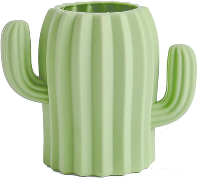 Silicone Pen Holder Cactus Cute Pencil Holder Cup Pot for Desk for Kids Office Decor Desk Organizer Makeup brush Holder Toothbrush Holder (Green)