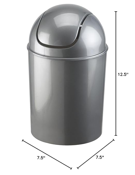 Umbra 1.25 Gallon Mini Waste Can with Removable Swing-Top Lid - Small Garbage Bin for Kitchen, Bathroom, Bedroom, Office - Compact Trash Can Fit Under Tables & Counters - Silver