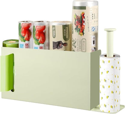 Picowe Large Wall Mount Kitchen Wrap Organizer Rack, Metal Aluminum Foil Organizer, Cabinet Storage Holder for Kitchen, Aluminum Foil, Cling Film, Paper Towel (White)