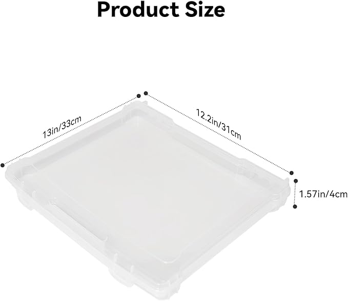 OMNISAFE Plastic Scrapbook Paper Storage Cases, Portable Board Game Storage Cases, Hobby Art Craft Box, Acid-Free Rounded Corner Containers (11"x10" Clear 12Pcs)