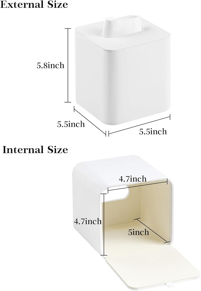 MEIBOOCH PU Leather Tissue Box Cover with Magnetic Closure, Square Tissue Box Holder with Rounded Edges Design (Cream-White, Square)