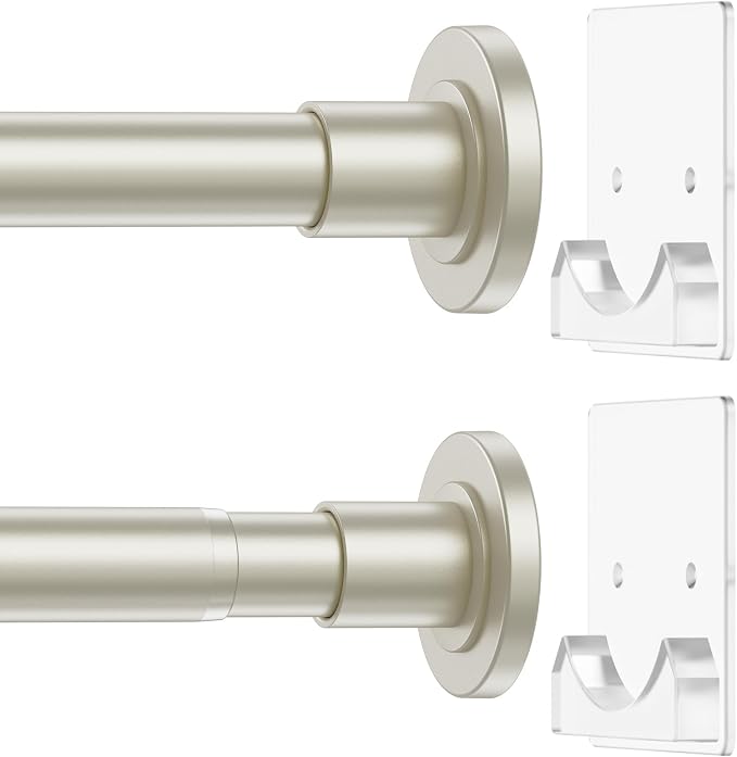 CorkLatta Nickel Shower Curtain Rod,1 Inch Diameter Stainless Steel Adjustable Spring Tension Rods 32 to 68",with Holders,Anti-Slip,Curtain Rods No Drilling(1 Pack)